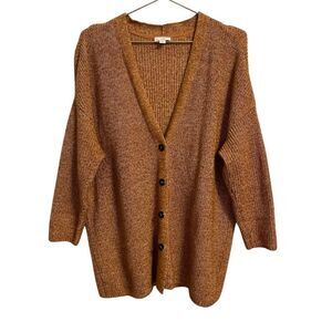 Loft Womens Oversized Cardigan Sweater Burnt Orange Marled Cotton Blend XL